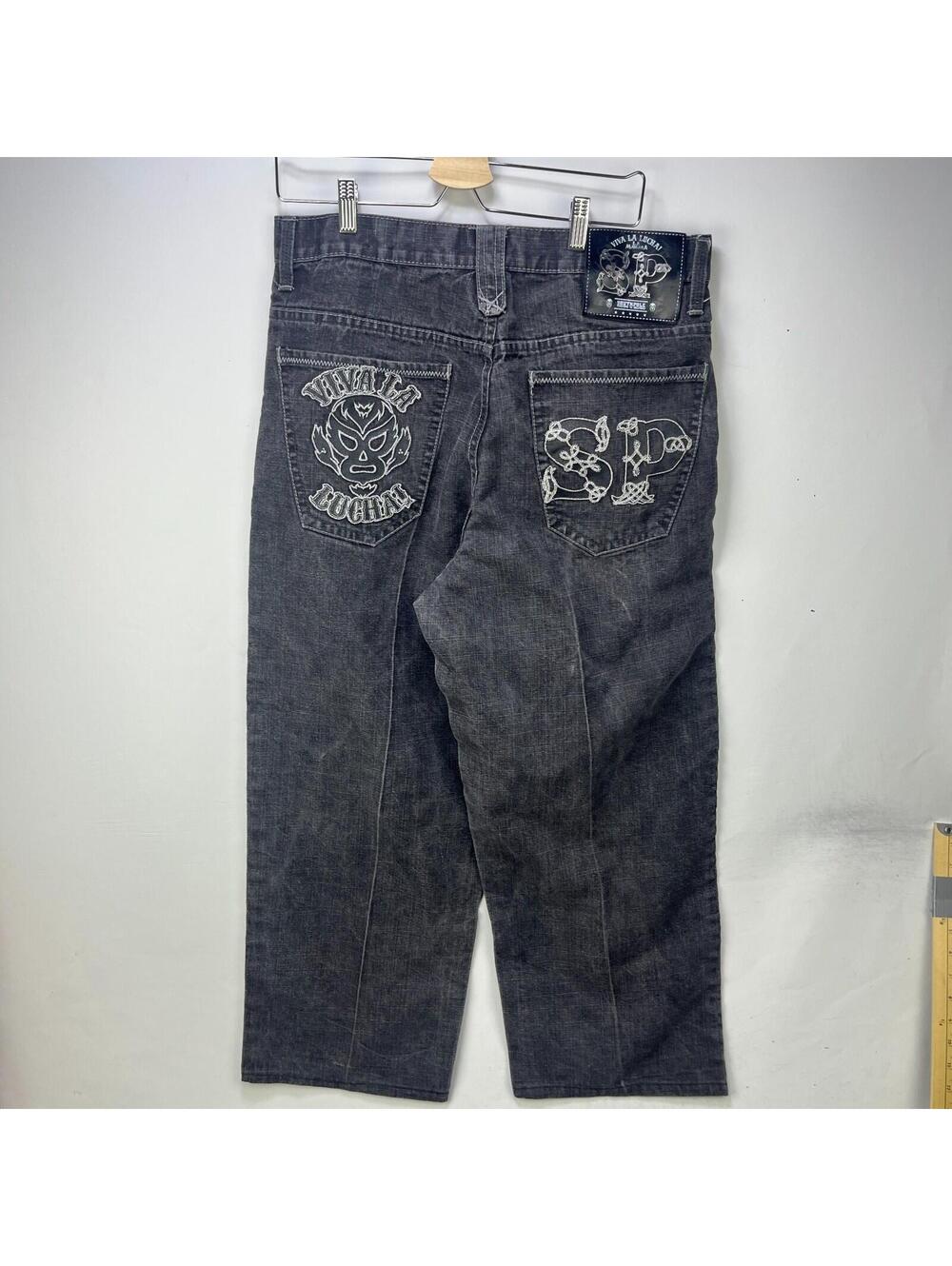 Vintage Southpole Viva La Lucha Baggy Black Denim Jeans 36